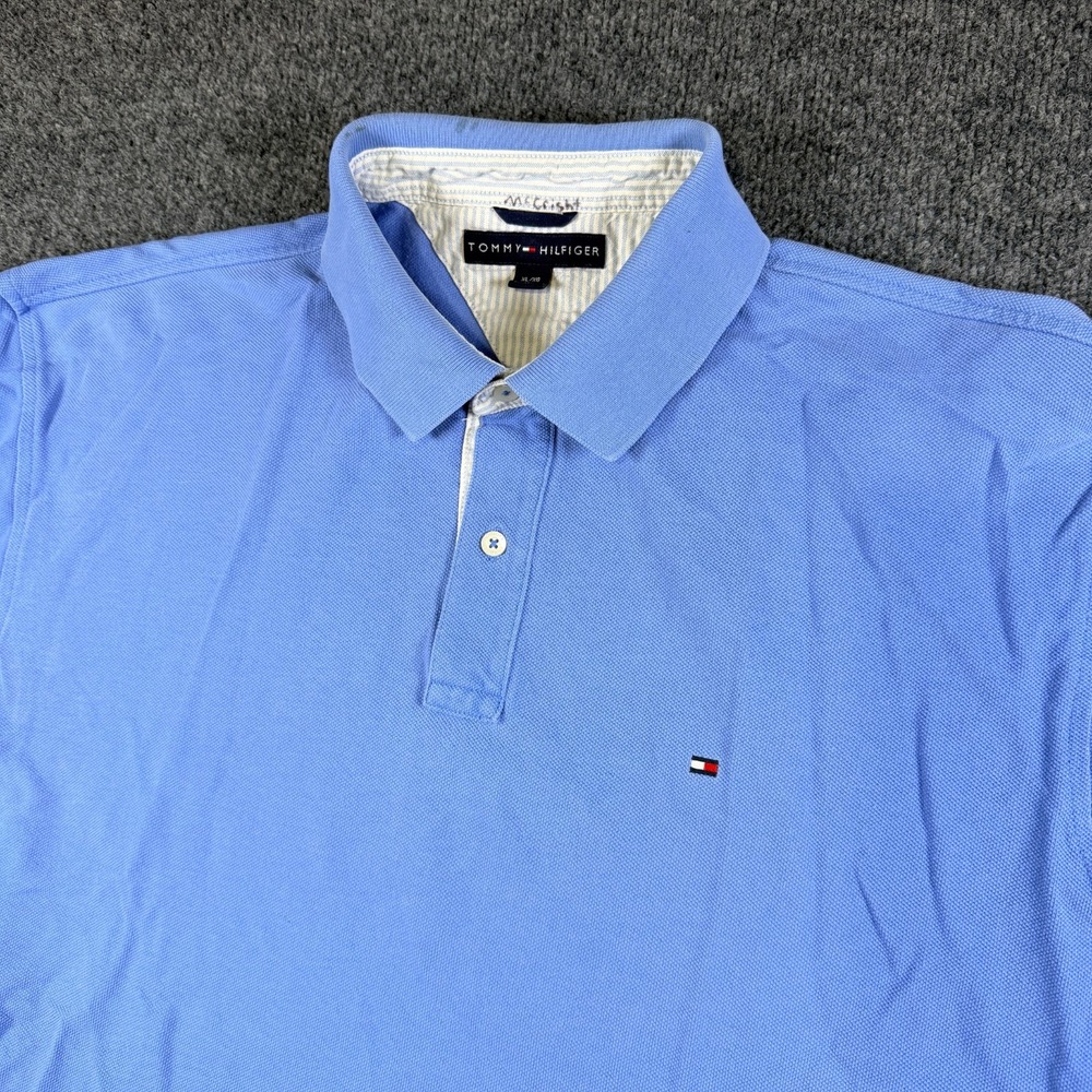 Vintage Tommy Hilfiger Polo Shirt Mens XL Blue Cotton Rugby Sports Summer Casual